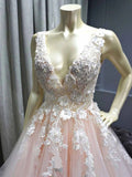 Charming Ball Gown V-Neck Tulle Lace Appliques Prom Dress Evening Dress P1508