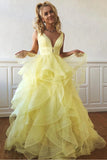 A Line Yellow Multi-layered Polka Dot Organza Prom Dresses Long Sweet 16 Dress P1495