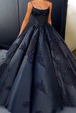 2019 Ball Gown Spaghetti Straps Navy Blue Vintage Cheap Long Prom Quinceanera Dresses uk PW113