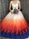 Princess Sweetheart Lace Appliques Ombre Tulle Long Prom Dress Wedding Dress W1119