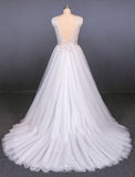 A Line Straps V-Neck Lace Appliques Tulle Wedding Dress Long Wedding Gowns W1128
