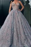 Princess Strapless Sweetheart Beads Ball Gown Rhinestone Prom Dress with Long Sparkly P1229