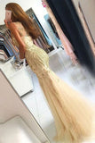 Elegant Mermaid Tulle Sleeveless Prom Dress with Beading Long Cheap Formal Dress P1382