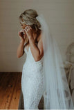 Charming Ivory V-Neck Mermaid Strapless Lace Appliques Wedding Dress Bridal Dress W1216