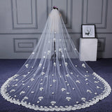 Fashion Hand Made Flowers 3M Tulle Ivory Wedding Veils with Appliques W1238