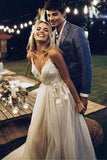 A Line Spaghetti Straps V Neck Beach Wedding Dresses Backless Summer Bridal Dresses W1214