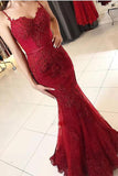 Cheap Red Spaghetti Straps Sweetheart Mermaid With Lace Appliques Prom Dresses uk PW121