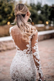 Mermaid Lace Appliques Long Sleeve See though Tulle Wedding Dress Beach Wedding Gowns W1198