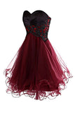 Lovely Cute Appliques Burgundy Sweetheart Organza Lace up Short Homecoming Dress PH689