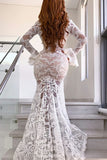 Long Sleeves Mermaid Lace V-Neck Wedding Dress with Slit Wedding Gowns W1249