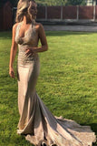 Elegant V-Neck Halter Mermaid Appliques Prom Dress with Beadding Backless Party Dress P1355