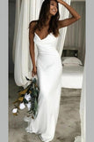 Elegant Mermaid Cowl Neckline White Simple Wedding Dresses, Spaghetti Straps Bridal Dress W1172