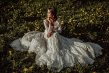 Charming Long Sleeves Lace V-Neck Bohemian Backless Beach Wedding Dress W1256