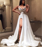 Sexy A Line Satin Sweetheart Slit Appliques Prom Dress Evening Formal Dress P1420