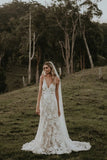 Princess Mermaid V-Neck Lace Appliques Ivory Wedding Dress W1205
