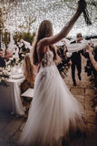 A Line Spaghetti Straps 3D Flower Lace Tulle Bridal Dresses, Wedding Dresses W1248