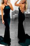 Sexy Backless Dark Green Mermaid Spaghetti Straps Sleeveless Custom Cheap Prom Dresses PH478