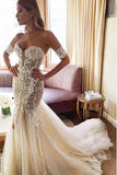 Charming Mermaid Sweetheart Backless Tulle Wedding Dresses with Lace Appliques W1191