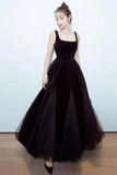 Simple Black Tulle Backless Prom Dresses Straps Zipper Dance Dresses P1308