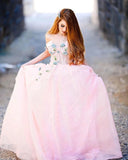 Princess Ball Gown Sweetheart Pink One Shoulder Prom Dress Quinceanera Dress P1334