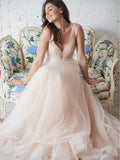 Tulle Ball Gown V-Neck Wedding Dress Plus Size Bridal Dress W1264