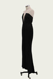 Black Mermaid V-Neck Strapless Prom Dress with Slit P1483