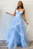Ruffles Spaghetti Straps V-Neck Prom Dress Long Formal Dress P1576