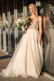 Elegant A Line Beads V Neck Spaghetti Straps Tulle Prom Dresses, Evening Dress P1497