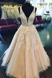 Fashion Ball Gown V-Neck Prom Dress with Appliques and Beads Prom Dress P1426