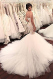 Stunning Mermaid Strapless Sweetheart Tulle Wedding Dresses with Appliques, Wedding Gowns W1169