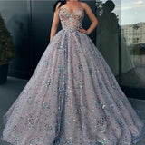 Princess Strapless Sweetheart Beads Ball Gown Rhinestone Prom Dresses P1229
