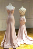 Mermaid Pink Spaghetti Straps Criss Cross Prom Dress Long Evening Dress P1546