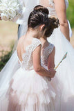 Cute Round Neck White Flower Girl Dress Open Back Tulle Wedding Party Dress FG1010