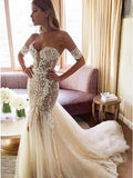 Charming Mermaid Sweetheart Backless Tulle Wedding Dress with Lace Appliques W1191