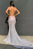 Stunning Deep V-Neck Sequined Backless Mermaid Evening Dress P1421