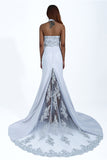 Charming Mermaid Halter Silver Sequins Prom Dress with Appliques P1464