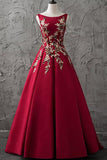 Chic Burgundy Cheap Scoop Long Lace up Satin Sleeveless Prom Dresses uk PW88