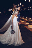 A Line Spaghetti Straps V-Neck Beach Wedding Dress Backless Summer Bridal Dress W1214