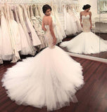 Stunning Mermaid Strapless Sweetheart Tulle Wedding Dress with Appliques Wedding Gowns W1169