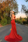 Charming Red Mermaid Criss Cross Prom Dresses Long Evening Dresses P1555