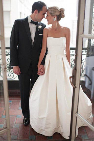 A-Line Sweetheart Strapless Backless Floor-Length Ivory Satin Wedding Dresses uk with Ruched PH276
