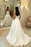 Charming A Line Satin Strapless Wedding Dresses with Pockets, Long Bridal Dresses W1198