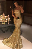 Sexy Mermaid Sequins Strapless Sweep Strain Evening Dress P1500