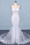 Charming Mermaid Spaghetti Straps Ivory Sweetheart Wedding Dresses with Applique W1139