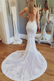 Luxurious V-Neck Mermaid Straps Ivory Lace Wedding Dress W1221