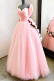 Charming Ball Gown Sweetheart Long Prom Dress Pink Sweet 16 Dress With Handmade Flowers P1255