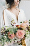 A Line Ivory Chiffon V-Neck Half Sleeves Wedding Dress W1185