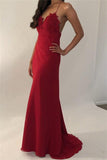 Sexy Red Spaghetti Straps V Neck Mermaid Prom Dresses, Long Evening Dress P1437