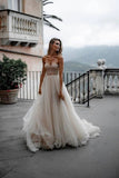 Rustic A Line Tulle Sweetheart Strapless Beach Wedding Dress W1223