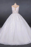 Princess Ball Gown Sheer Neck White Wedding Dresses Lace Appliqued Bridal Dresses W1146